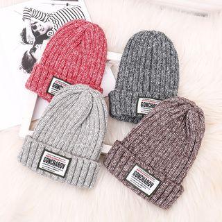 Applique Knit Beanie A-361 - Dark Gray - One Size