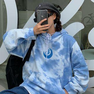 Moon Printed Tie Dye Pocket Hoodie