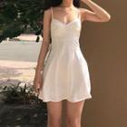 Spaghetti Strap V-neck Plain Mini A-line Dress