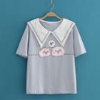 Sailor-neck Pig Print Short Sleeve Shirt As Shown In Figure - One Size