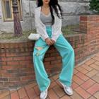 Hook-and-eye Slit Wide-leg Pants