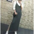 Set: 3/4-sleeve Top + Slit Maxi Knit Dress