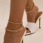 Set Of 2: Rhinestone / Chunky Chain Alloy Anklet