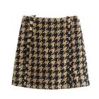 Houndstooth Tweed Mini Pencil Skirt