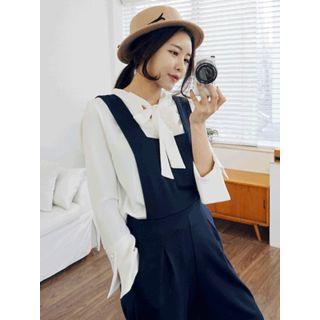 Tie-neck Wide-cuff Chiffon Top