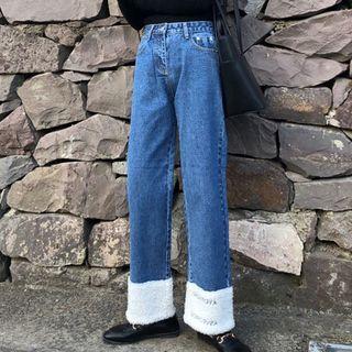 Fleece Panel Embroidered Jeans