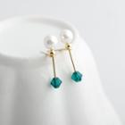 925 Sterling Silver Faux Pearl Bead Earring 1 Pair - Gold & Green - One Size