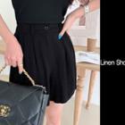 Zip-fly Linen Blend Shorts Black - One Size