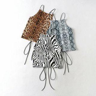 Animal Print Lace-up Back Camisole Top