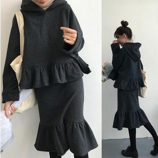 Set: Ruffle Hem Hoodie + Midi Skirt