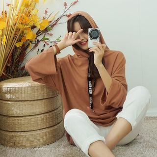 Letter Drawcord Drop-shoulder Hoodie