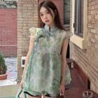 Sleeveless Printed Tunic Blouse Green - One Size