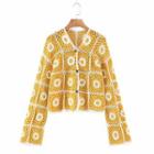 Floral Crochet Cropped Cardigan Yellow - One Size
