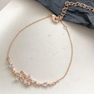 Rhinestone Flower Butterfly Bracelet As The Picture Shows - One Size