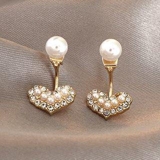 Rhinestone Faux Pearl Heart Swing Earring 1 Pair - White & Gold - One Size