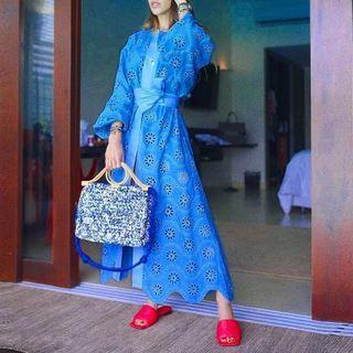 Cut-out Floral Print Long-sleeve Maxi A-line Dress