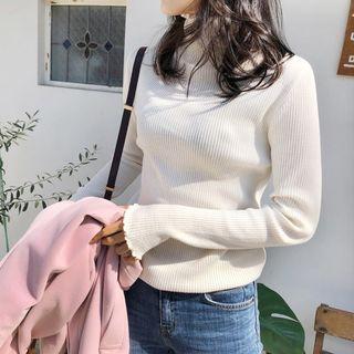 Lettuce-edge Mock-neck Sweater