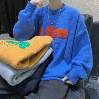 Lettering Embroidered Oversize Sweater
