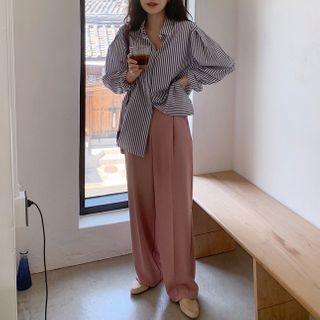 Striped Shirt / Plain Dress Pants