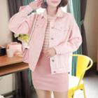 Distressed Cotton Jacket Pink - One Size