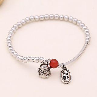 Cat Beaded Sterling Silver Bracelet Silver - One Size