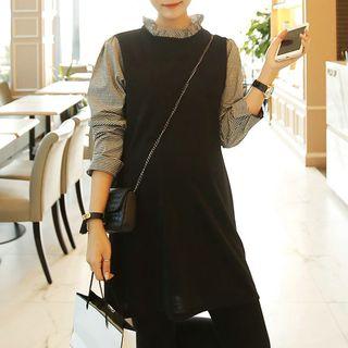 Mock Two-piece Frill Collar Long-sleeve Dress