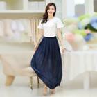 Set : Short-sleeve T-shirt + Jumper Chiffon Dress