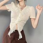 Short-sleeve Ruffled Slit Top