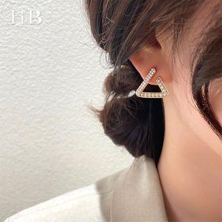 Rhinestone Ear Stud 1 Pair - 925 Silver Needle - Gold - One Size