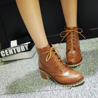 Chunky Heel Short Brogue Boots