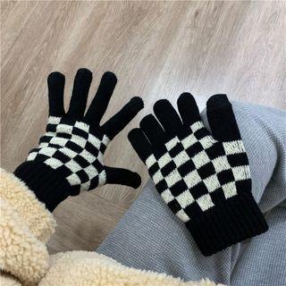 Plaid Knit Gloves