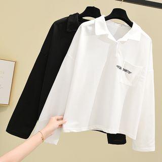 Long-sleeve Letter Printed Polo Shirt