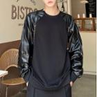 Long-sleeve Faux-leather Panel Sweatshirt