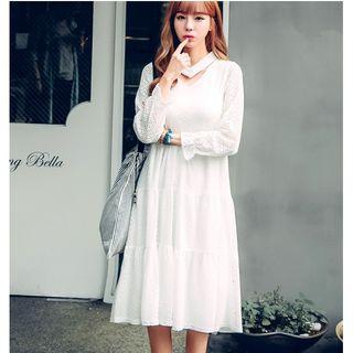 Cutout Collar Perforated Long Sleeve Dress