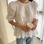 Puff-sleeve Crochet Blouse White - One Size