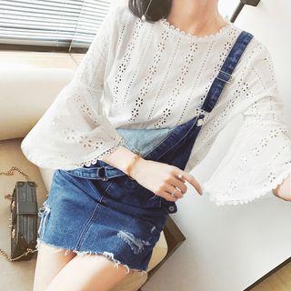 Eyelet Lace Bell-sleeve Blouse