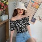 Short-sleeve Floral Top Black - One Size