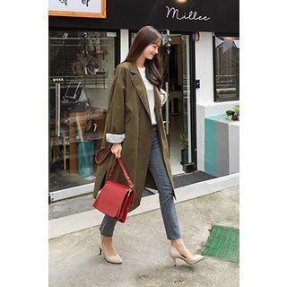 Notched-lapel Double-breasted Cotton Coat