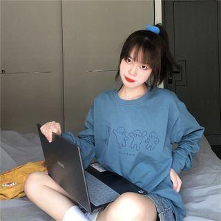 Long-sleeve Dog Print T-shirt Blue - One Size