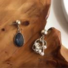 Asymmetrical Stone & Faux Pearl Drop Earring / Clip-on Earring