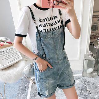 Spaghetti Strap Ripped Denim Shorts