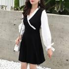 Long-sleeve Frilled V-neck A-line Dress