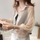 Tie-waist Chiffon Button Light Jacket