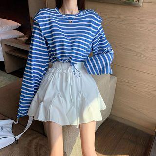 Striped Long-sleeve T-shirt / Drawstring Skort