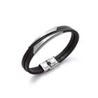 Simple Personality Geometric 316l Stainless Steel Double-layer Leather Bracelet Silver - One Size