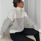 Zipper High-waist Striped Sweater