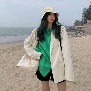 Letter Embroidered Shirt / Plain Blazer