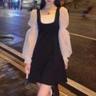 Square-neck Color Block Lace Panel Dress