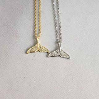 Rhinestone Dolphin Tail Pendant Necklace