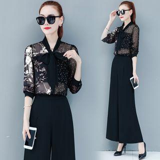 Set: Chiffon Shirt + Wide Leg Pants